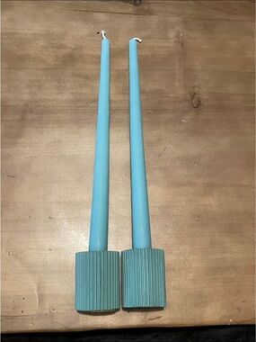 Brand New Turquoise Taper Candle Set & Holders